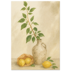 Zitronen neben einer mediterranen Vase als Aquarell